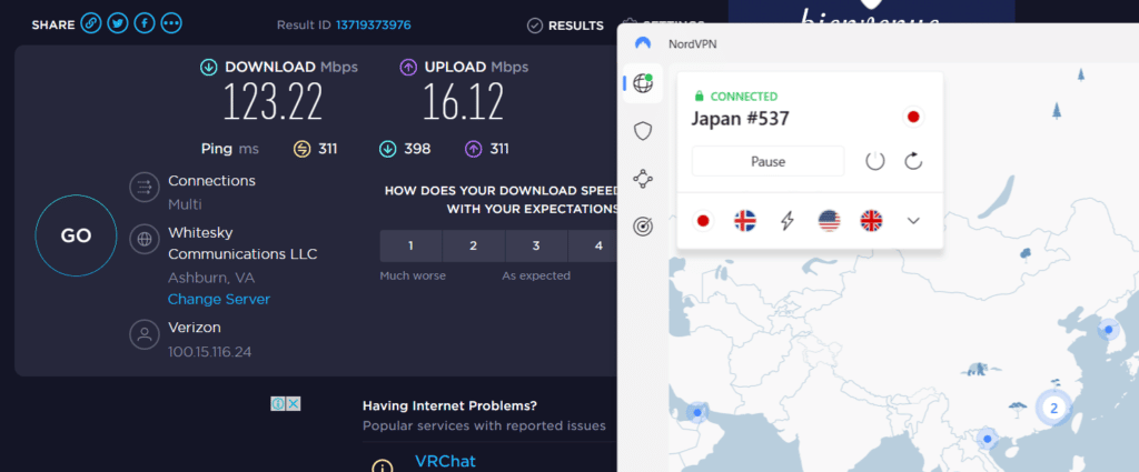 nordvpn -speedtest