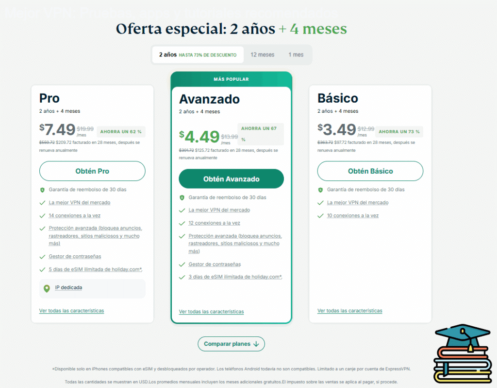 Paso 2: Elige el plan que más te convenga: 1 mes, 6 meses o 1 año. Generalmente, el plan anual incluye promociones con meses adicionales gratis.